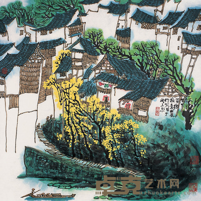 李行简 苗乡秋意图 镜心 69×69cm