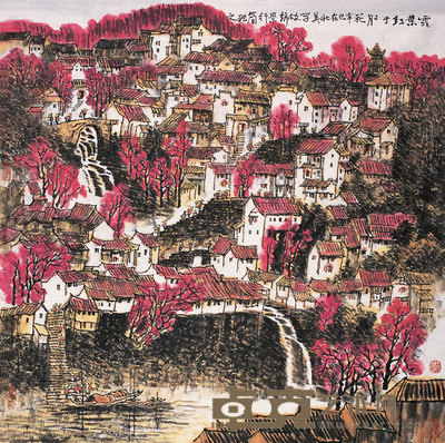 李行简 霜叶红於二月花 镜心 69×69cm