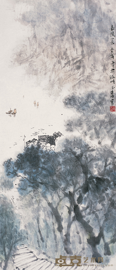 宋玉麟 嘉陵小景 立轴 72×30cm
