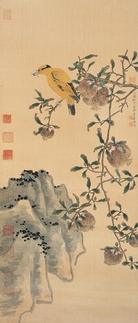 徐建融 石榴花鸟 镜心