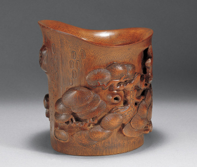 清中期 竹雕松纹杯