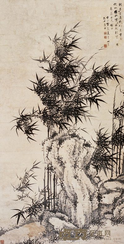 夏翬 竹石图 立轴 180×92cm