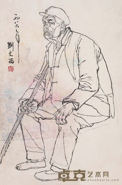 刘文西 1986年作 白描人物写生 镜心 65.5×43.5cm
