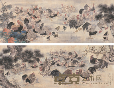 何香凝 1944年作 百鸡图 手卷 67×356cm