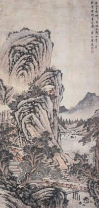罗旸 己亥（1839年）作 青绿山水 立轴