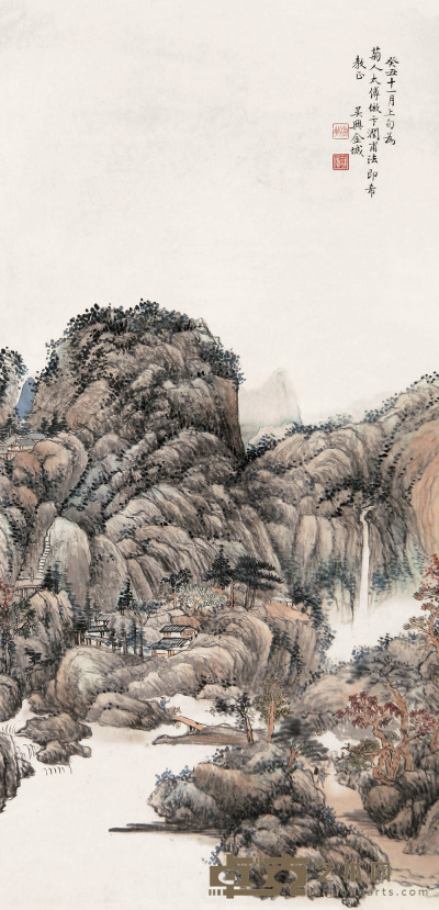 金城 癸丑（1913年）作 山水 立轴 64×32cm