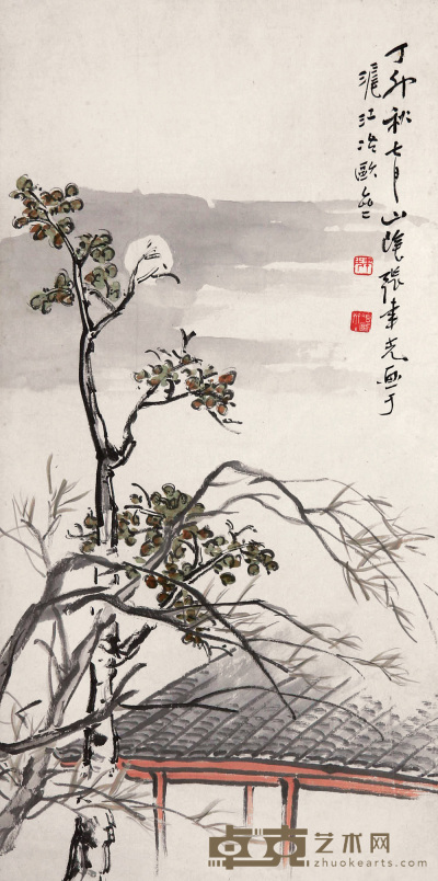 张聿光 丁卯（1927年）作 秋夜小景 立轴 66×33cm