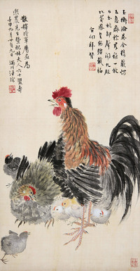 汪溶 壬申（1932年）作 教子图 立轴