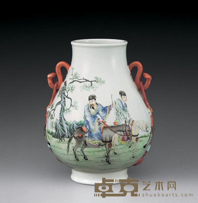民国 粉彩人物纹双耳尊 高34cm
