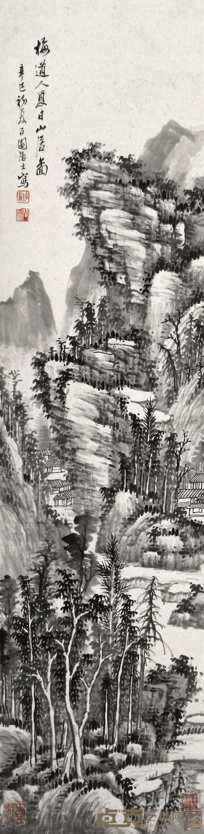 张石园 辛巳(1941年)作 夏日山居图 镜心 102×25cm