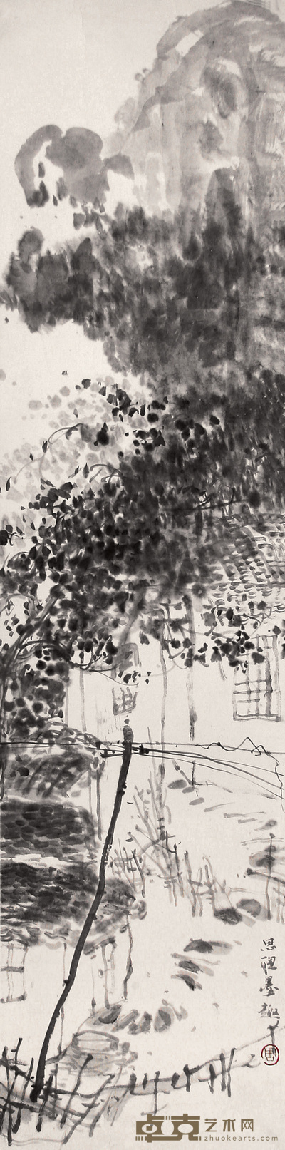 周思聪 山村小景 镜心 137×34cm
