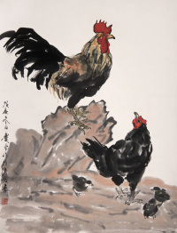 徐庆平 戊辰（1988年）作 教子图 镜心
