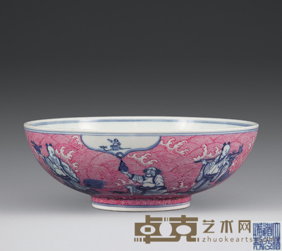 清道光 青花料彩八仙人物纹碗 直径22cm