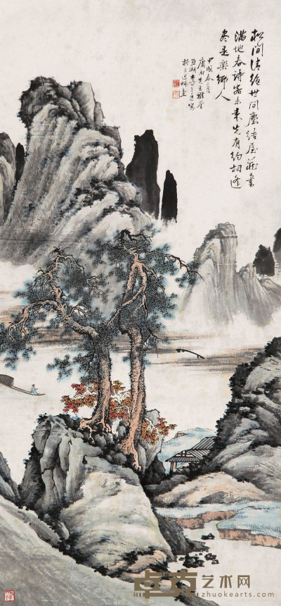 李上达 甲戌（1934年）作 山水 立轴 97×45cm
