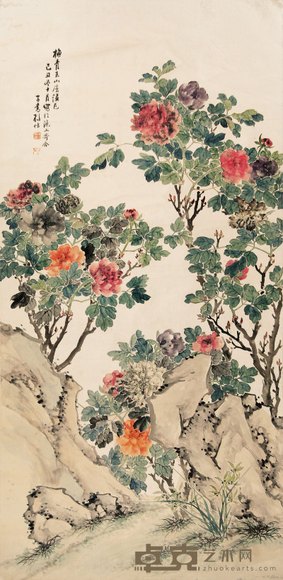 孙楷 己丑（1889年）作 花卉 立轴 169×82cm