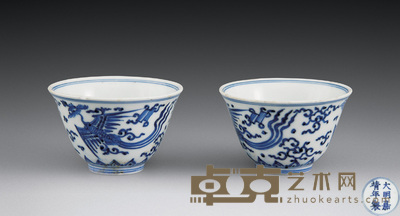 清康熙 青花夔凤纹小杯(一对) 直径8.5cm