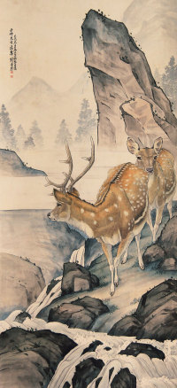 刘奎龄 己巳（1929年）作 双鹿图 立轴