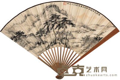 王颂余 丙戌（1946年）作 山水 成扇 18×52cm