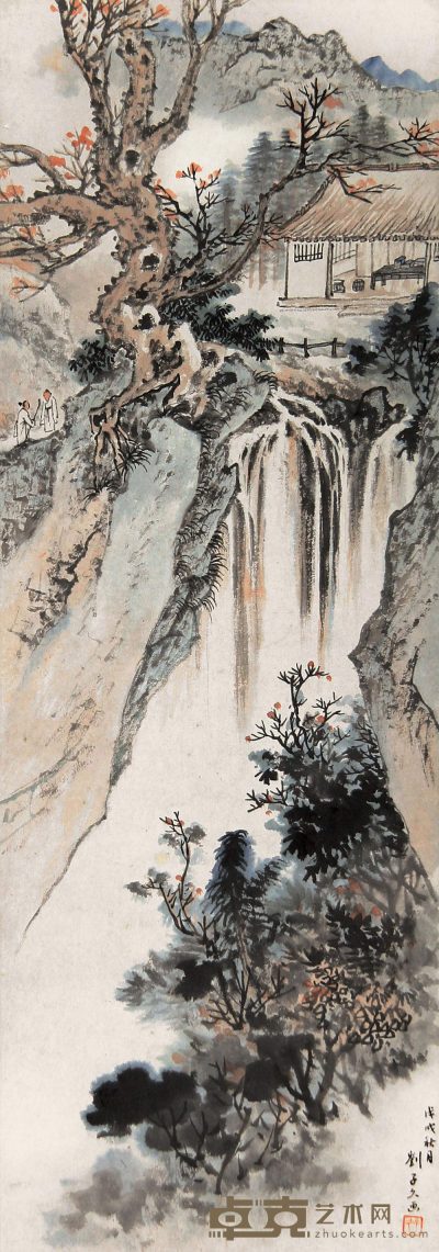 刘子久 戊戌（1958年）作 溪山策杖 立轴 78×28cm