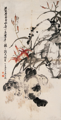 王梦白 丁巳（1917年）作 双犬图 镜心