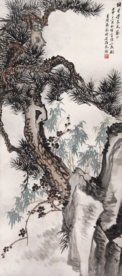 张辛稼 壬申（1932年）作 三友图 立轴