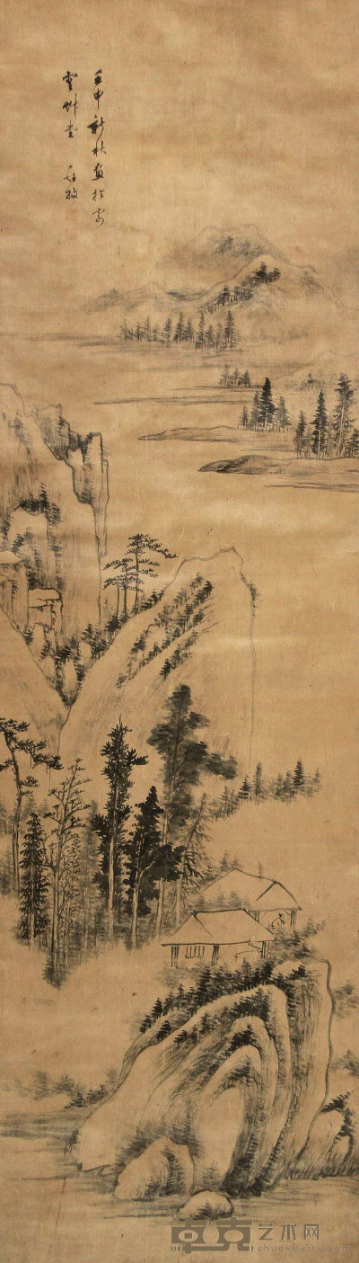 罗牧 壬申（1692年）作 山水 立轴 159×46cm