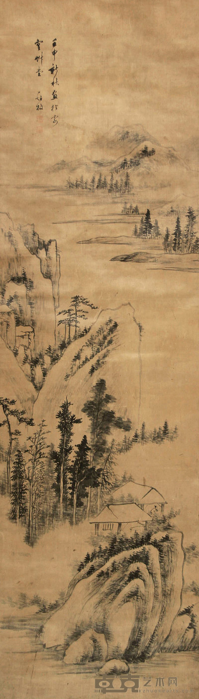 罗牧 壬申(1692年)作 山水 立轴 159×46cm