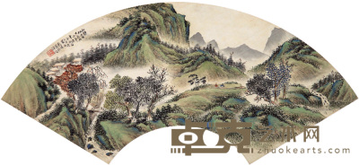 彭旸 乙丑（1925年）作 山水 立轴扇面 52×18cm