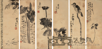 齐白石 己未（1919年）作 花卉草虫 六屏 52×16.8cm×6
