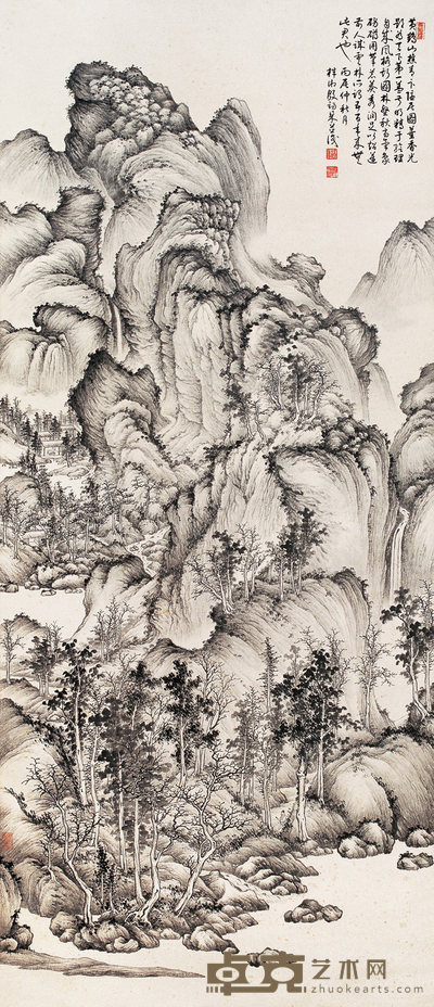 殷梓湘 1976年作 仿黄鹤山樵隐居图 立轴 143.7×61cm