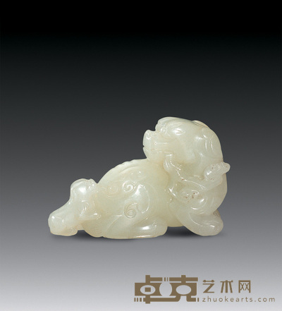 清 白玉兽 高3.1cm;宽4.6cm