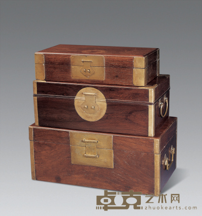 清 黄花梨素工盒（套三） 高17cm；宽40.5cm；长23cm
