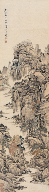 文震亨 1640年作 秋山水榭图 立轴