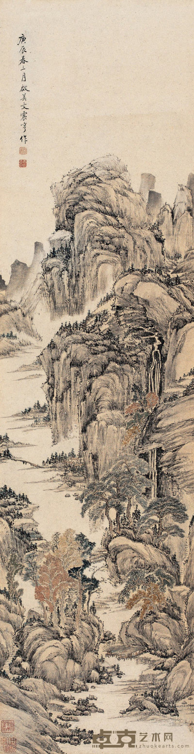 文震亨 1640年作 秋山水榭图 立轴 128.5×33cm