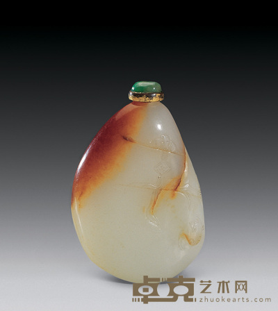 清 仔白玉鼻烟壶（铜镀金镶翠宝盖） 高6.2cm
