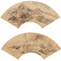 杨伯润 陶焘 1891年作 山水图 扇面双嵌立轴