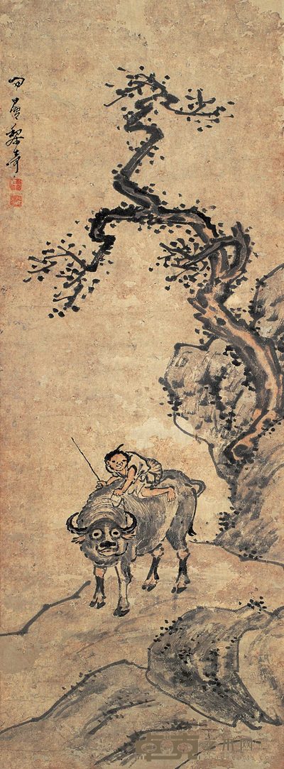 黎奇 牧牛图 立轴 94×35cm