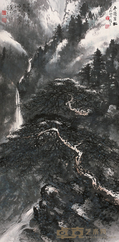 黎雄才 1987年作 冬岭苍松 立轴 132×66cm
