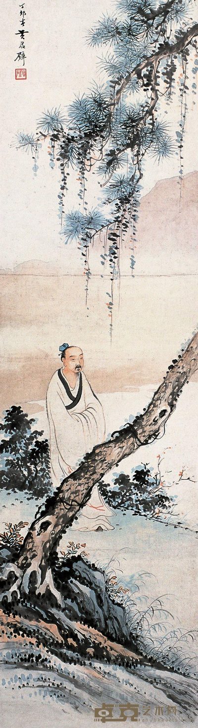 黄君璧 1927年作 松荫高士图 立轴 109×30cm