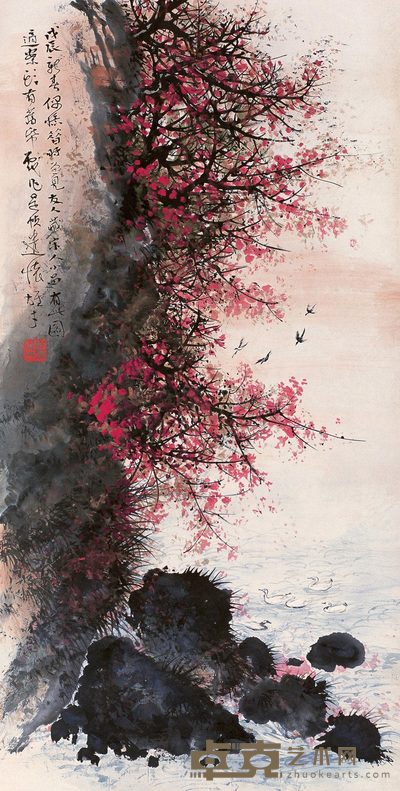 黎雄才 1988年作 红树图 镜心 103×53cm