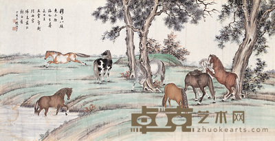 赵敬予 1947年作 八骏图 镜心 66×130cm