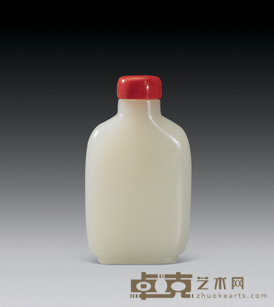 清 白玉素鼻烟壶(红珊瑚盖) 高6.2cm
