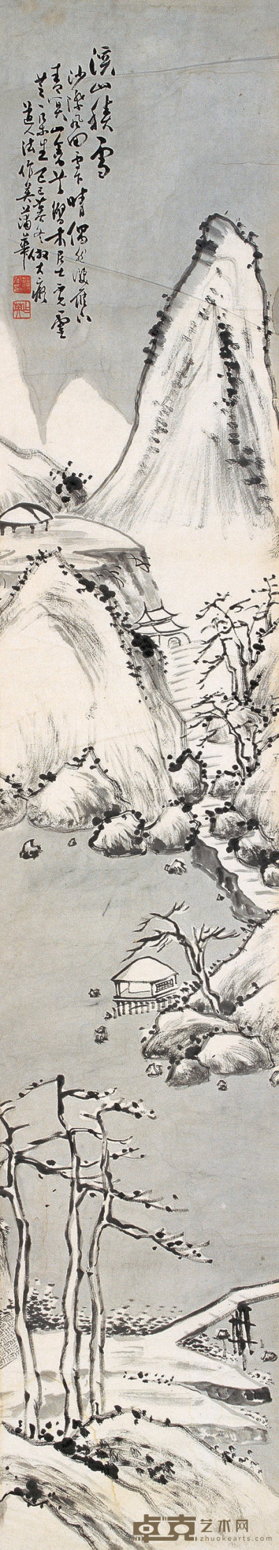 蒲华 1869年作 溪山积雪图 立轴 140.5×26cm