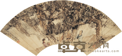 傅抱石 松下会友图 扇面册页 18.3×50cm