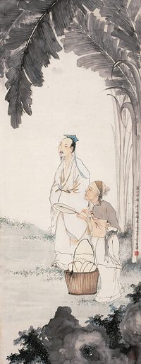 黄少梅 邓芬 1925年作 蕺山求扇 立轴