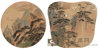 李金国 山水（二帧） 镜心 32×32cm×2