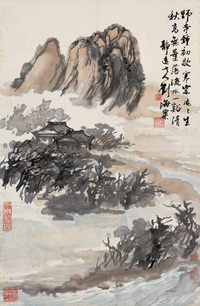 刘海粟 野寺寒云图 立轴