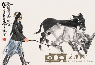 黄冑 1978年作 牧驴图 立轴 46.5×69.5cm