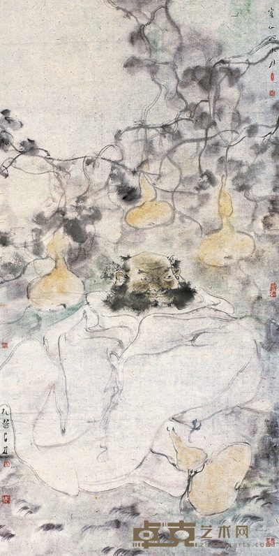 安林 客心如水月 镜心 136×68cm