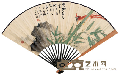 吴华源 1947年作 花鸟 成扇 18×48cm